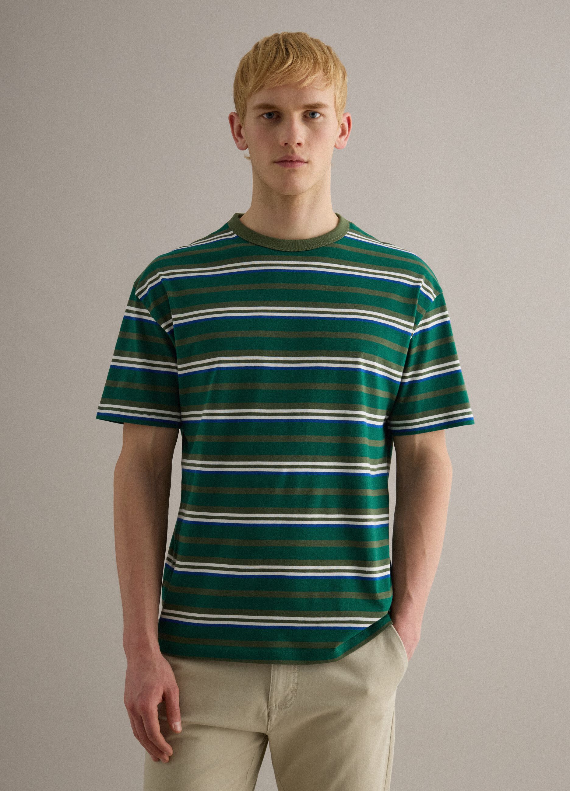 Pure Cotton Multicolour Striped T-shirt Regular Fit