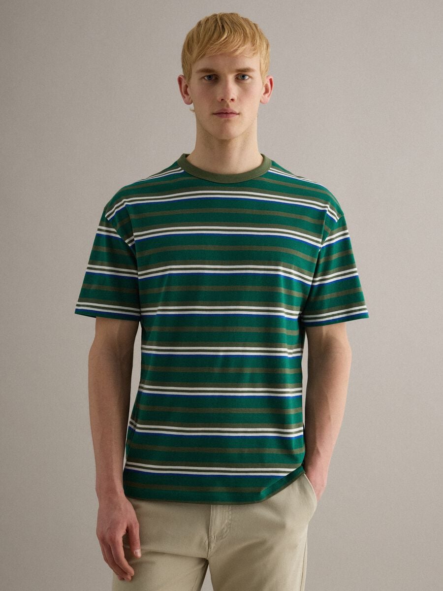 T-shirt in puro cotone a righe multicolor regular fit_0