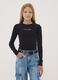 Black organic stretch-cotton T-shirt with ribbed neckline_1