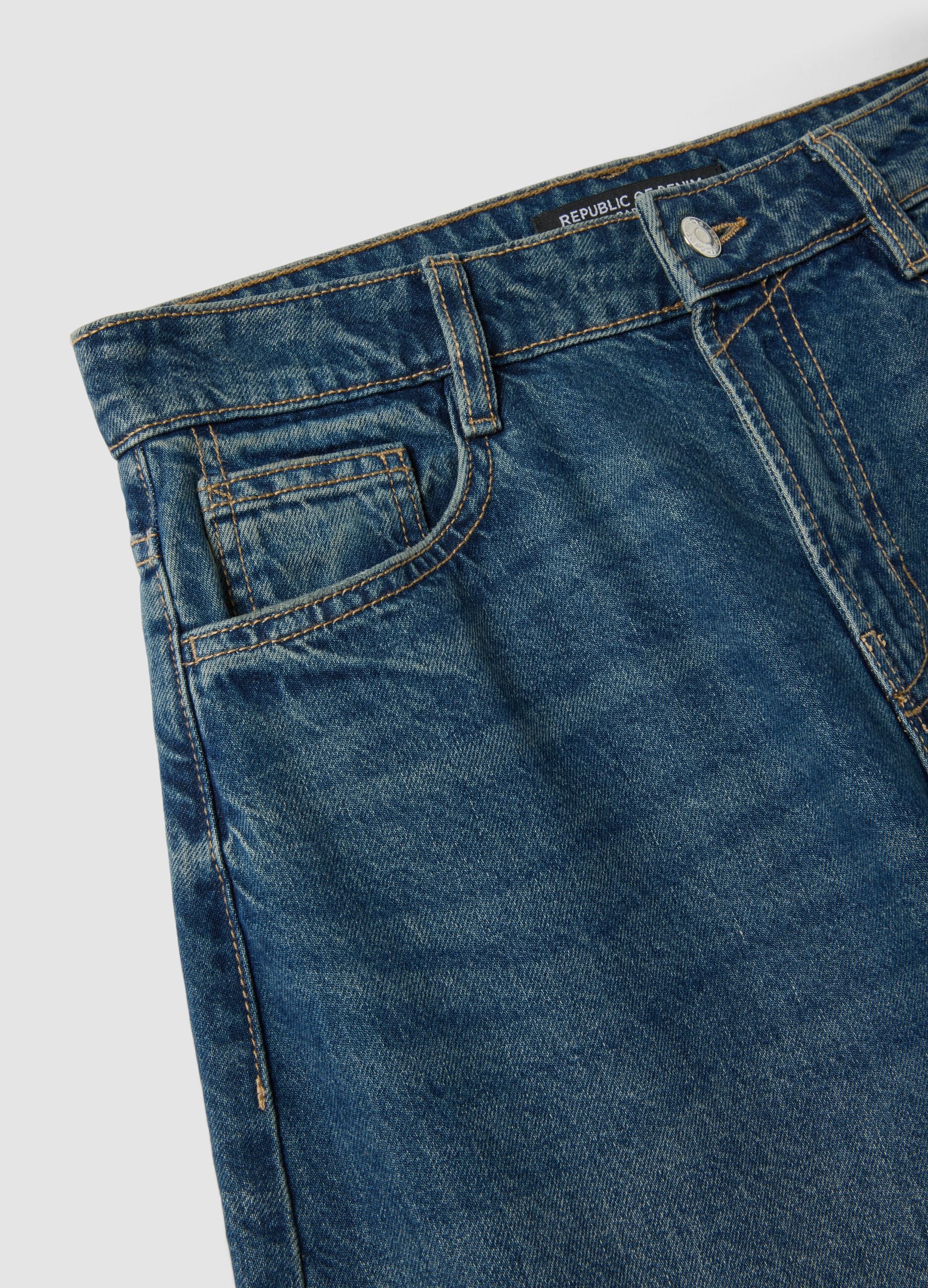 Blue denim pure cotton barrel-fit jeans