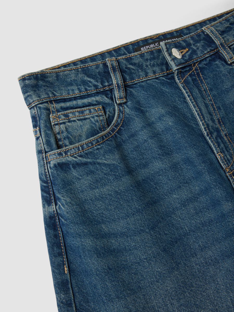 Blue denim pure cotton barrel-fit jeans_5