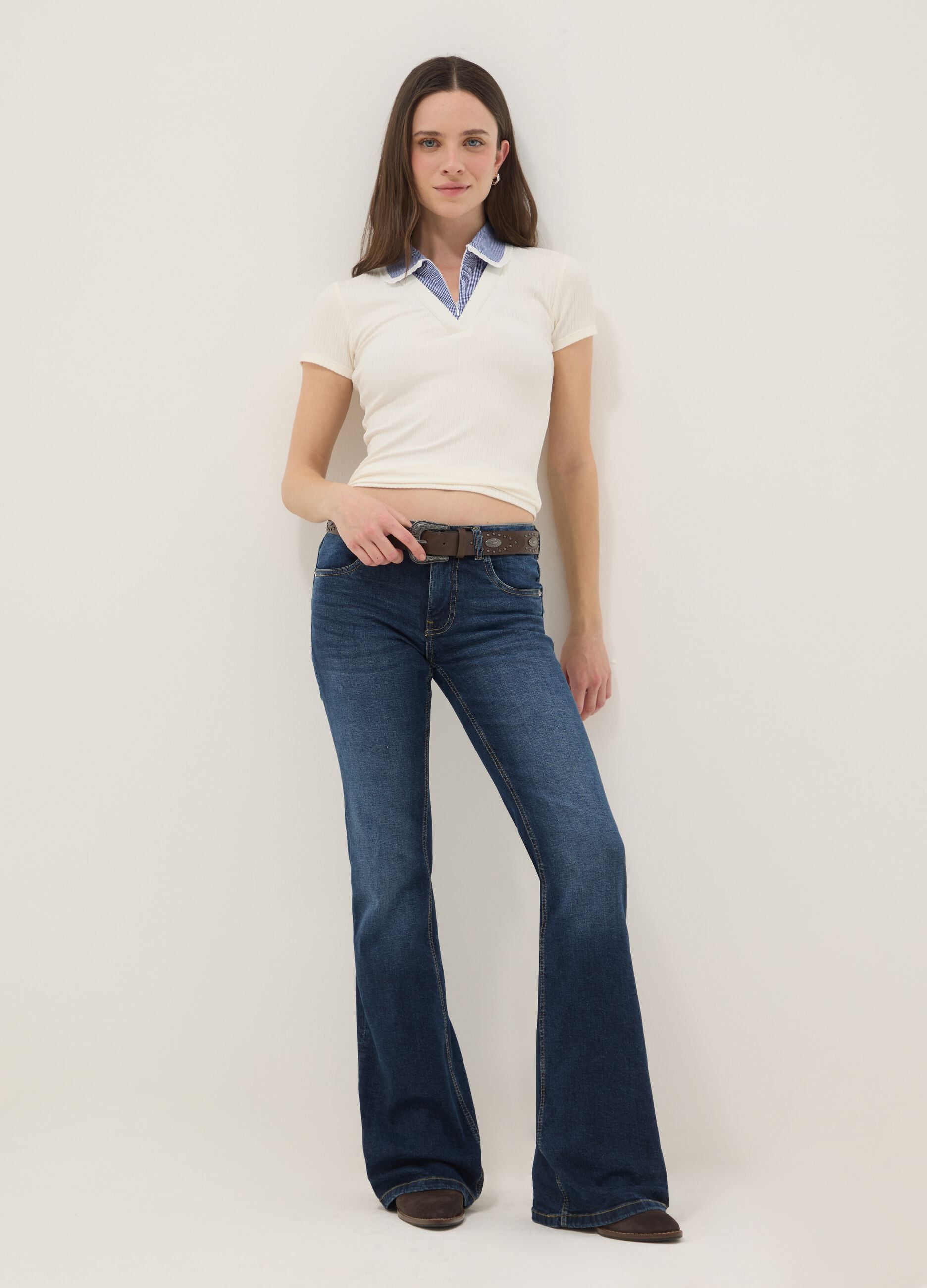 Multicolour stretch cotton polo regular fit deep V