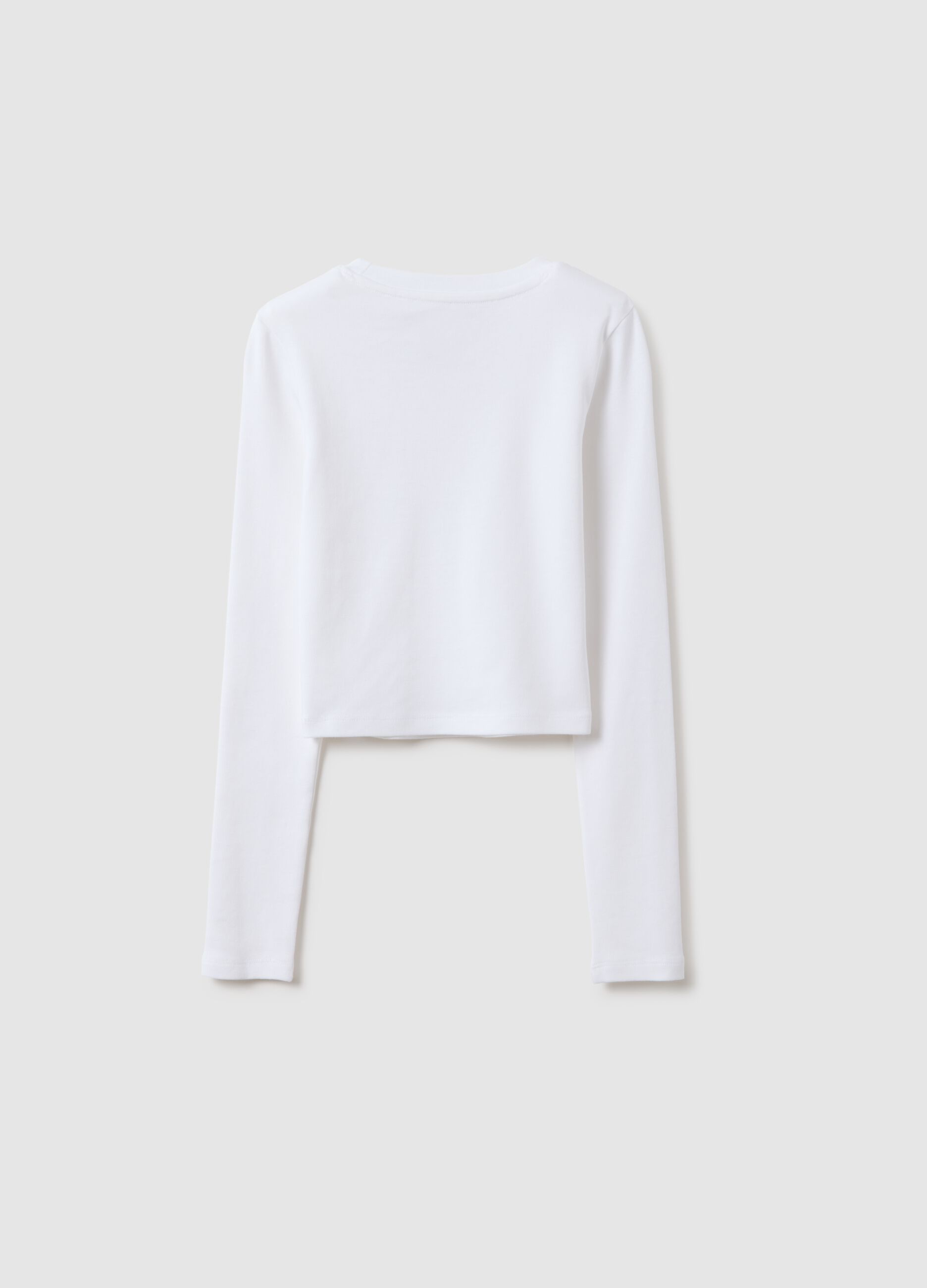 Girls' white slim fit stretch cotton T-shirt