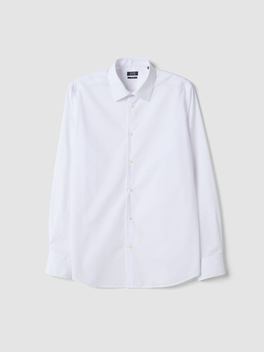 White slim-fit shirt with classic collar, easy iron_0