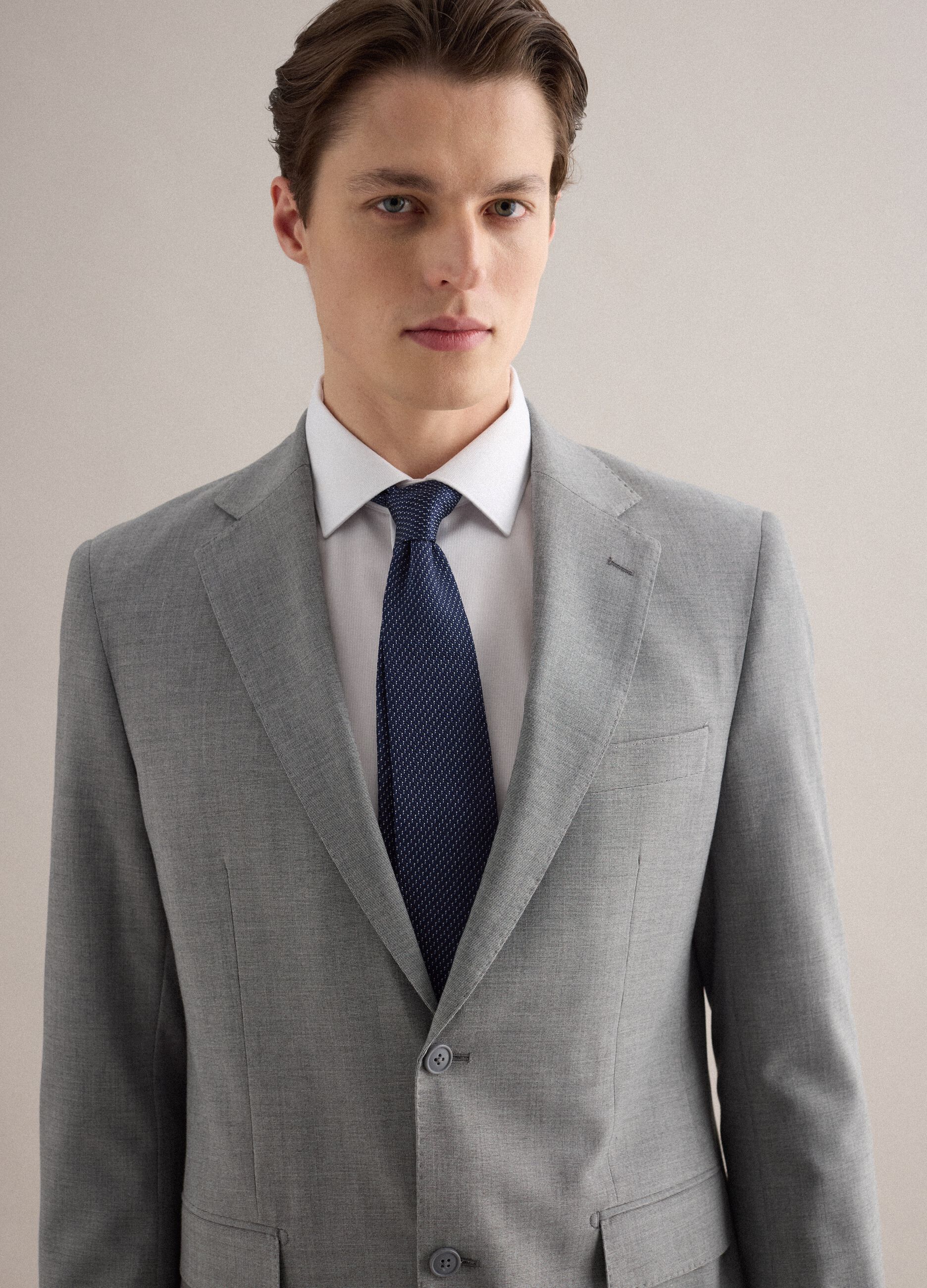 Grey Slim Fit Single Breasted Jacket