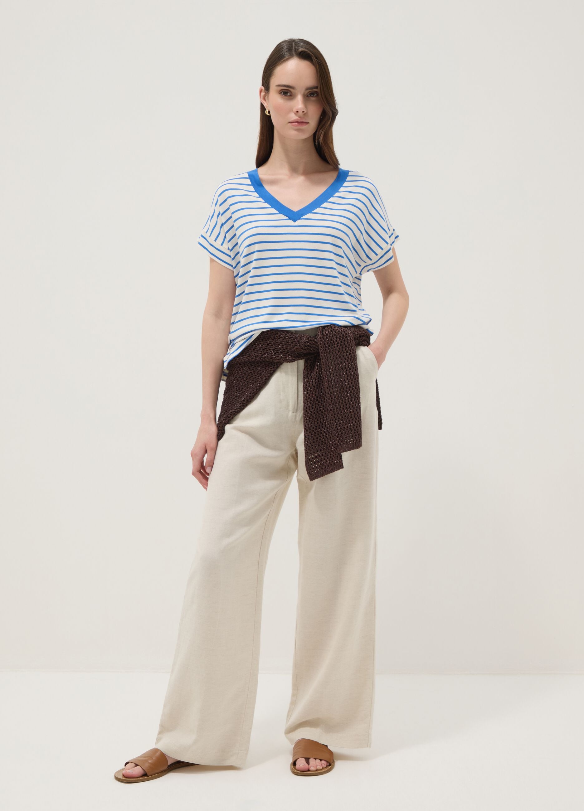 Blue striped stretch viscose T-shirt