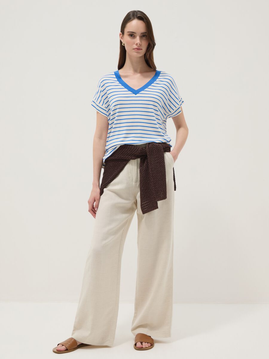 Blue striped stretch viscose T-shirt_1