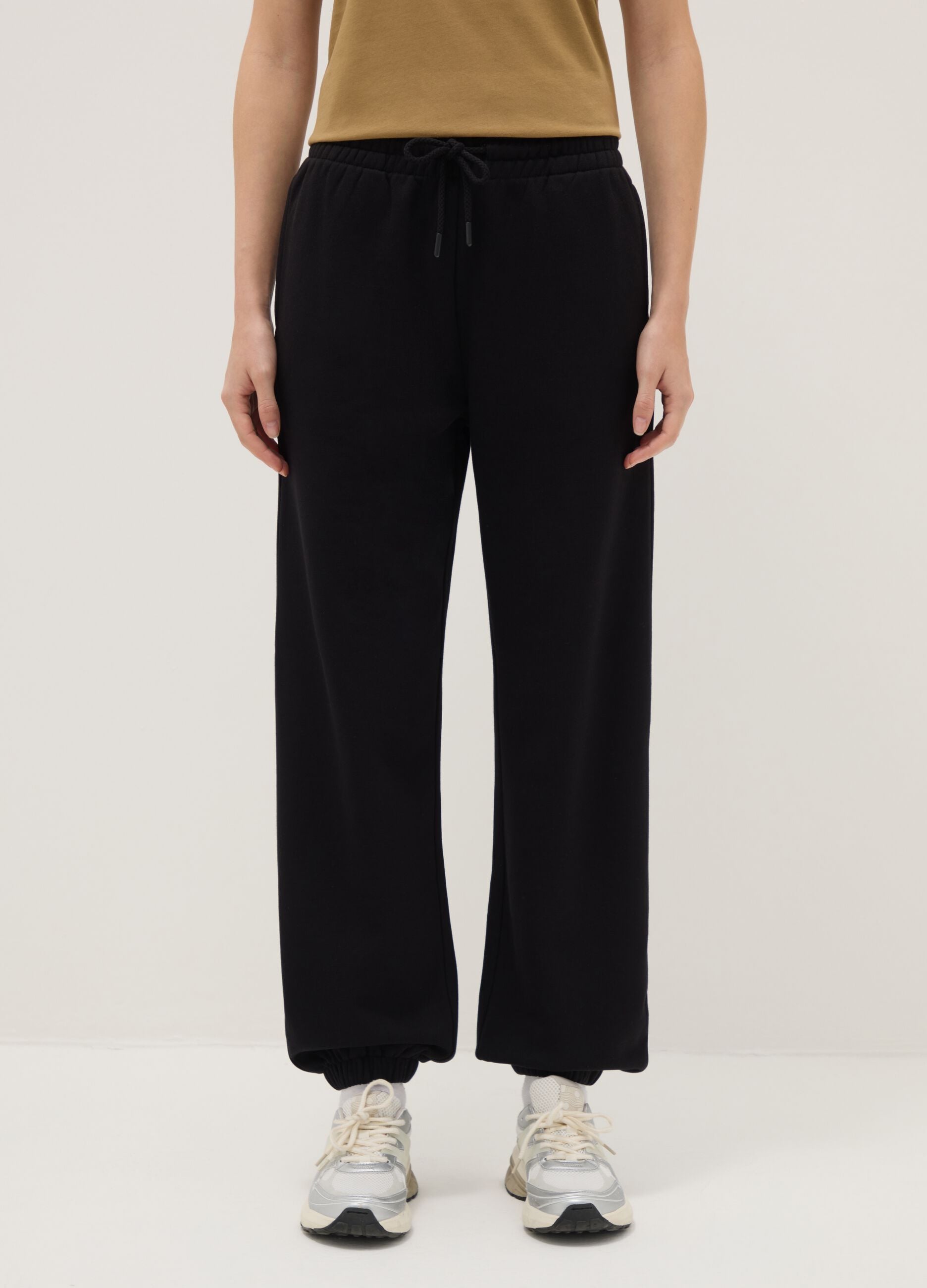 Black cotton blend jogger trousers regular fit