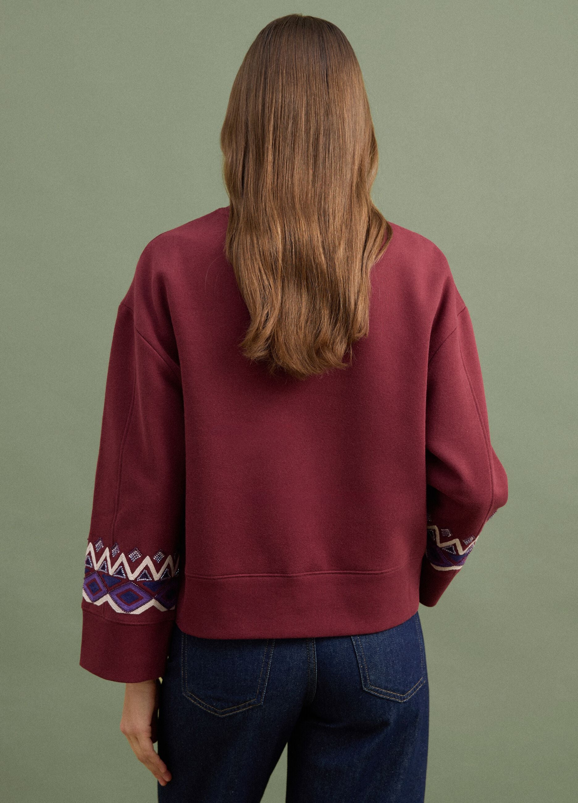 Red cotton-blend sweatshirt with regular fit pattern