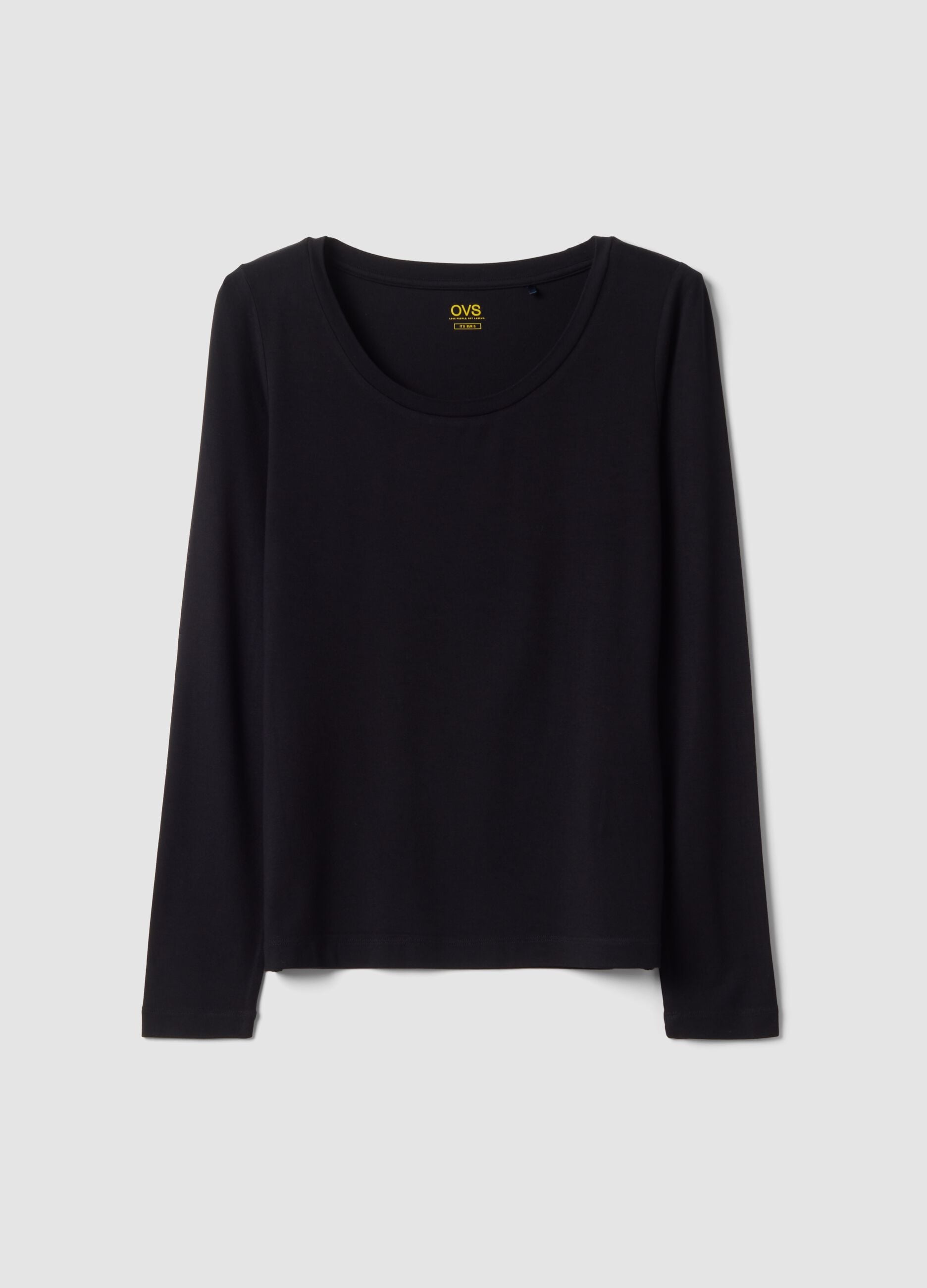 Black stretch viscose crew-neck slim-fit T-shirt