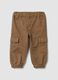 Brown pure cotton cargo trousers for baby boy_0