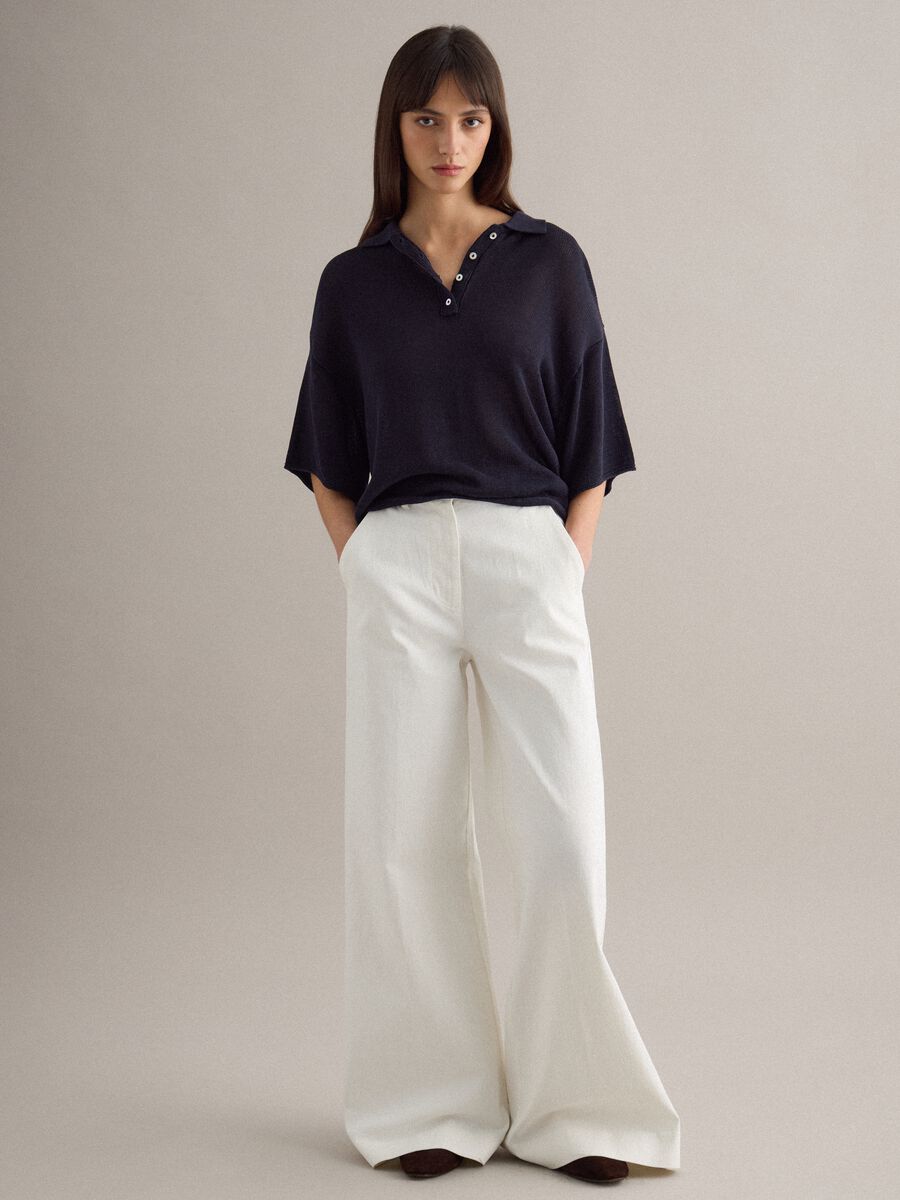 Regular fit blue polo with elbow sleeves_1
