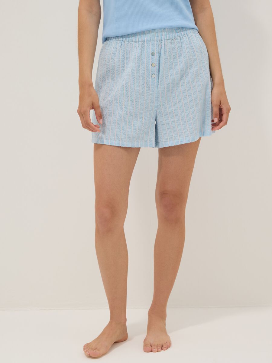 Blue striped pure cotton pyjama shorts, regular fit_1