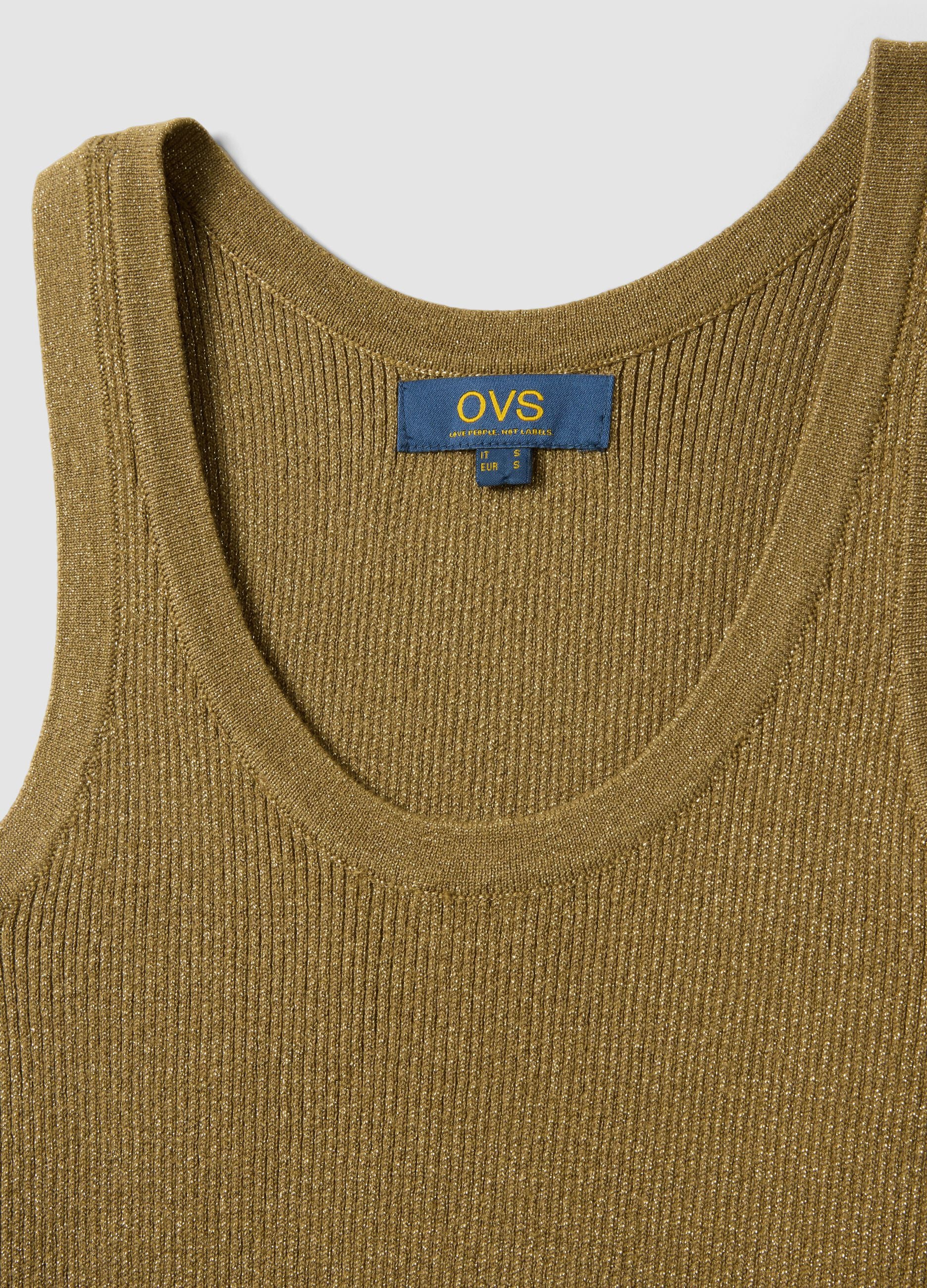 Brown viscose blend fitted tank top