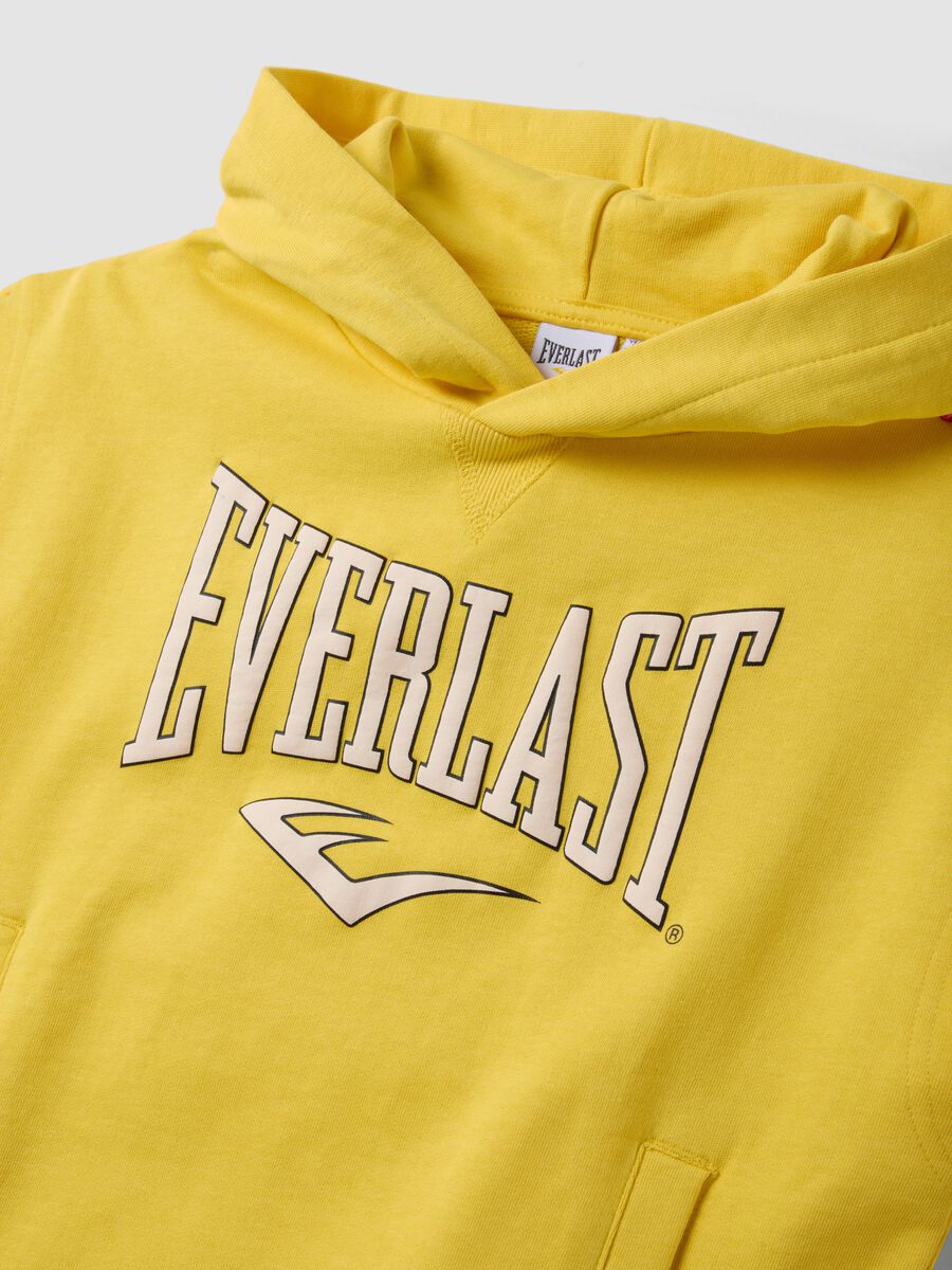 Yellow sleeveless pure cotton hoodie with logo for boys_2
