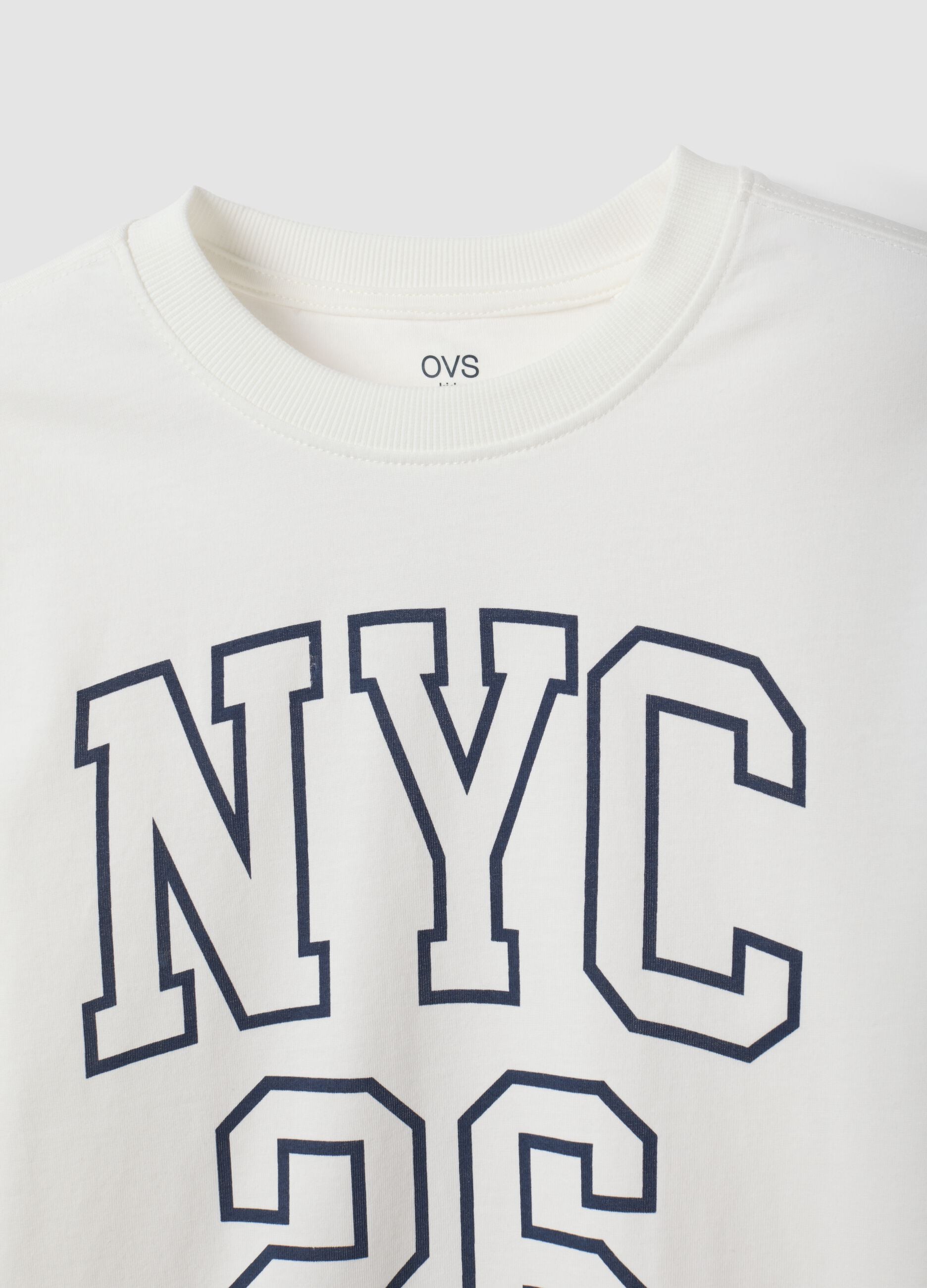 White organic cotton graphic print T-shirt for boys