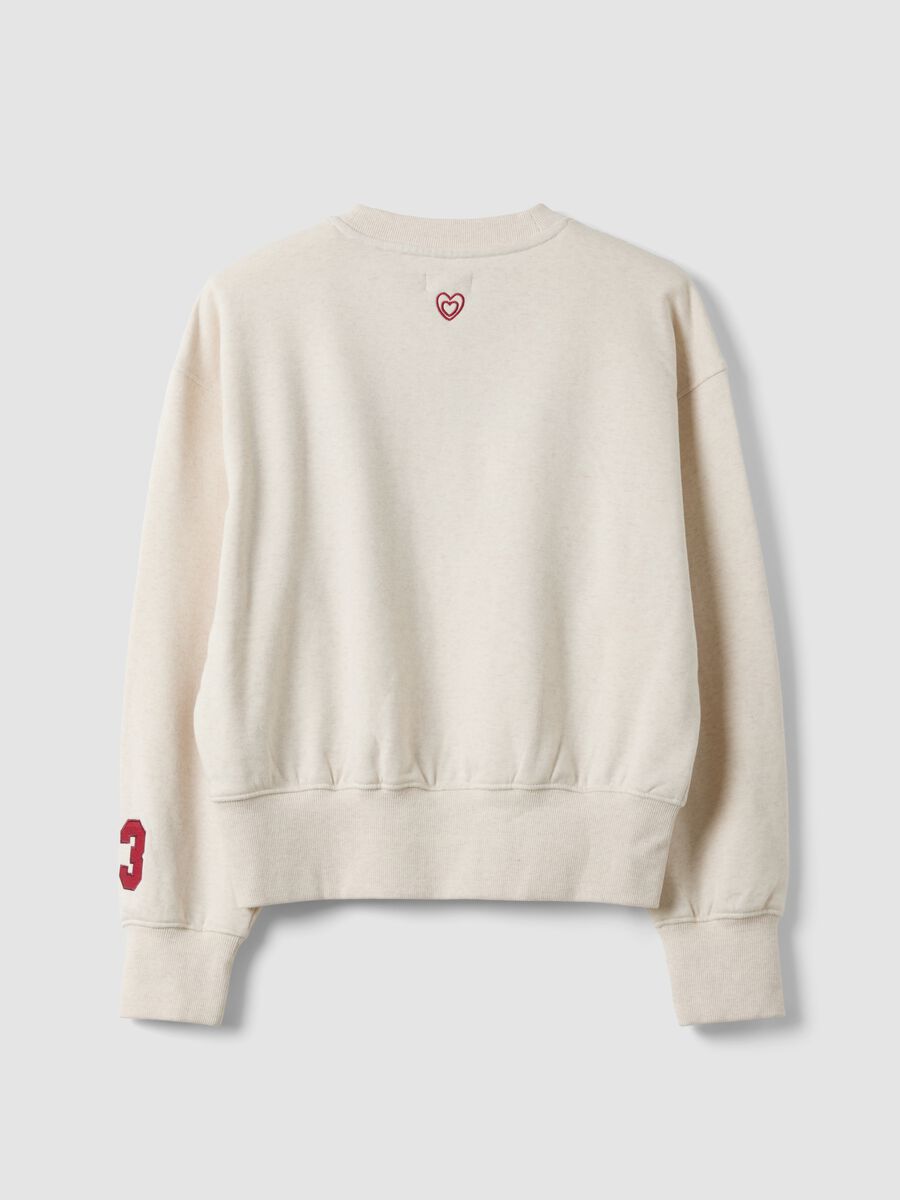 Beige cotton-blend crew-neck sweatshirt with Paris print for girls_5