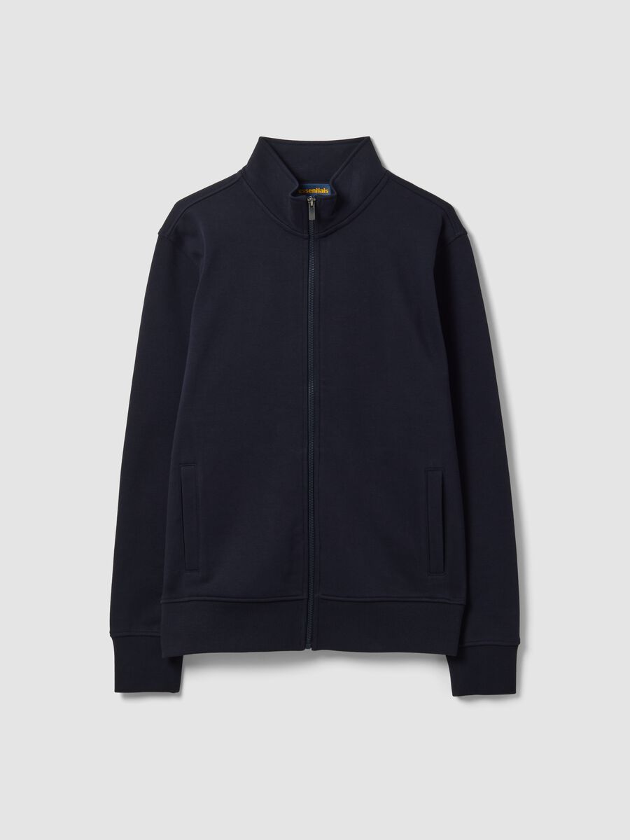 Blue cotton-blend sweatshirt with crew neck and zip, regular fit_0