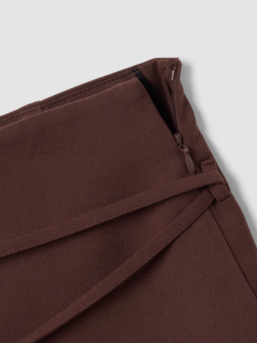 Brown stretch viscose mini skirt with belt_1
