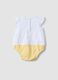Yellow and white organic cotton baby bodysuit with frills_1