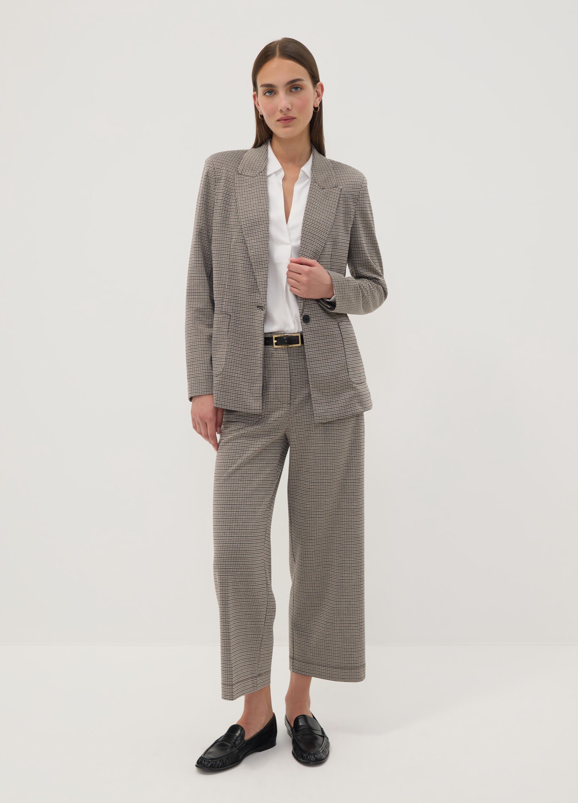 Beige patterned stretch viscose blazer