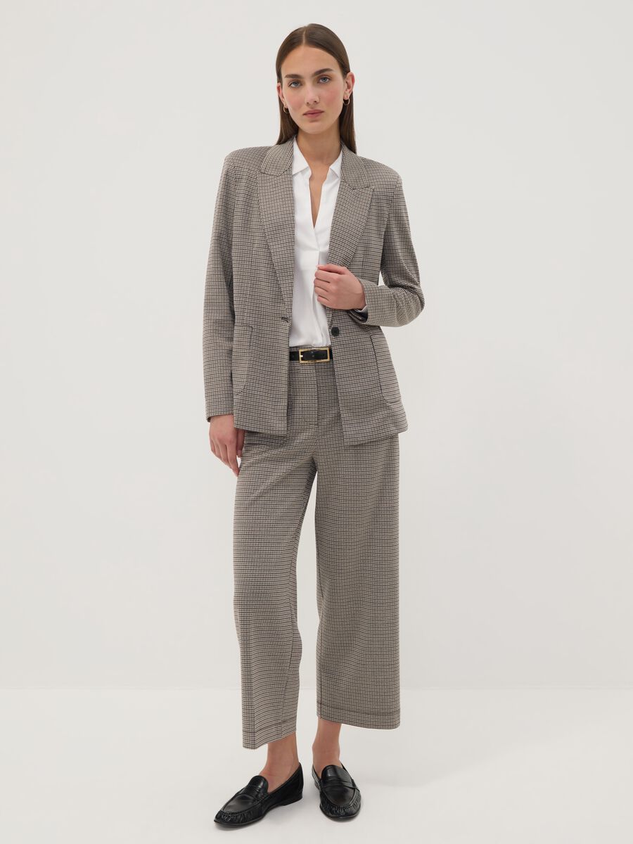 Beige patterned stretch viscose blazer_1
