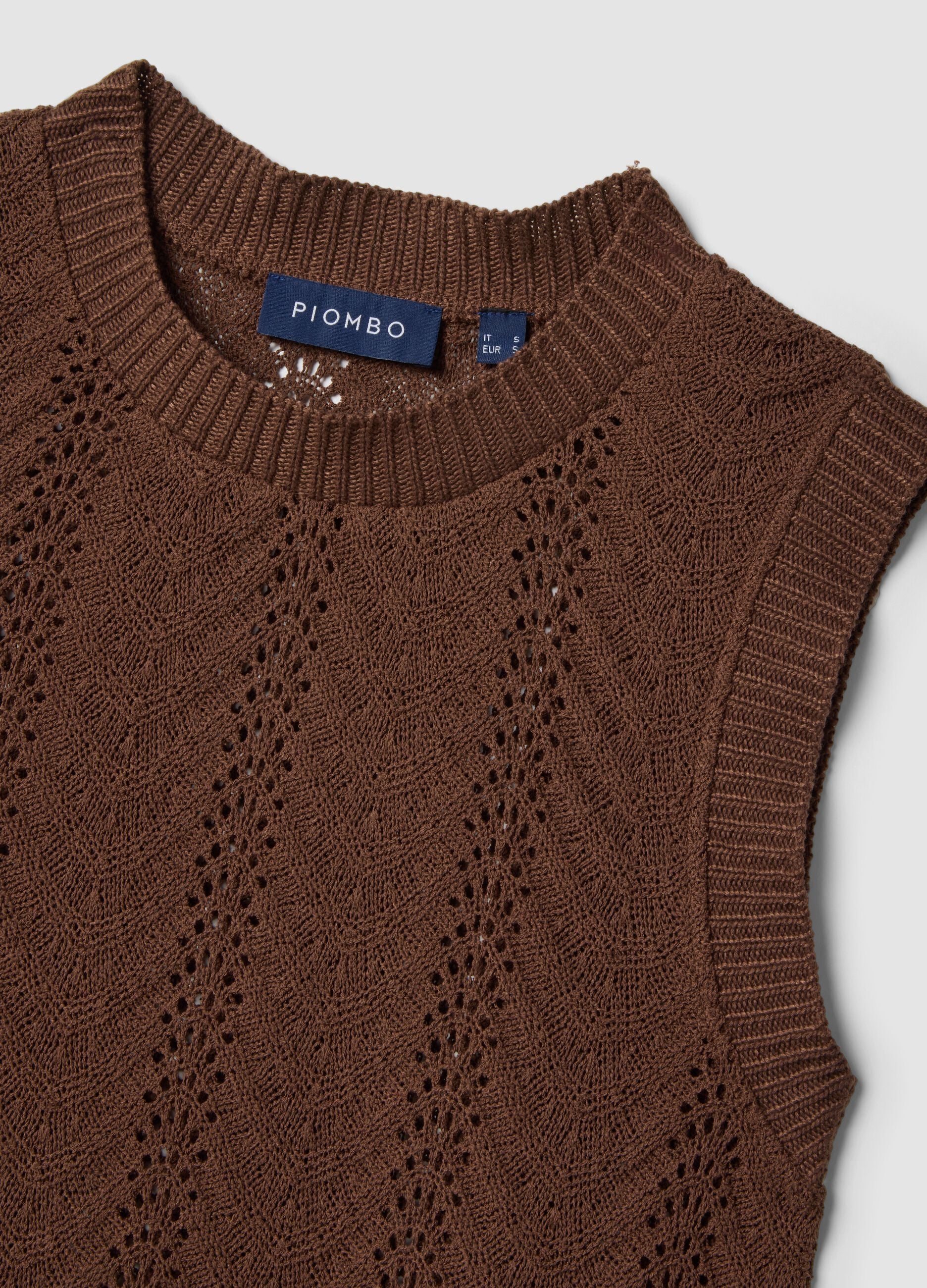 Brown regular-fit gilet with openwork design