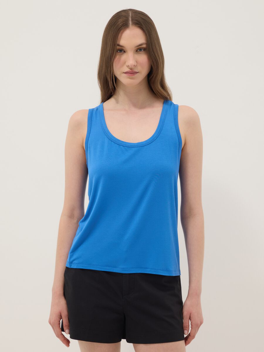 Blue stretch viscose top, regular fit_0