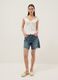 White stretch cotton blouse with buttons and ruffles, regular fit_0