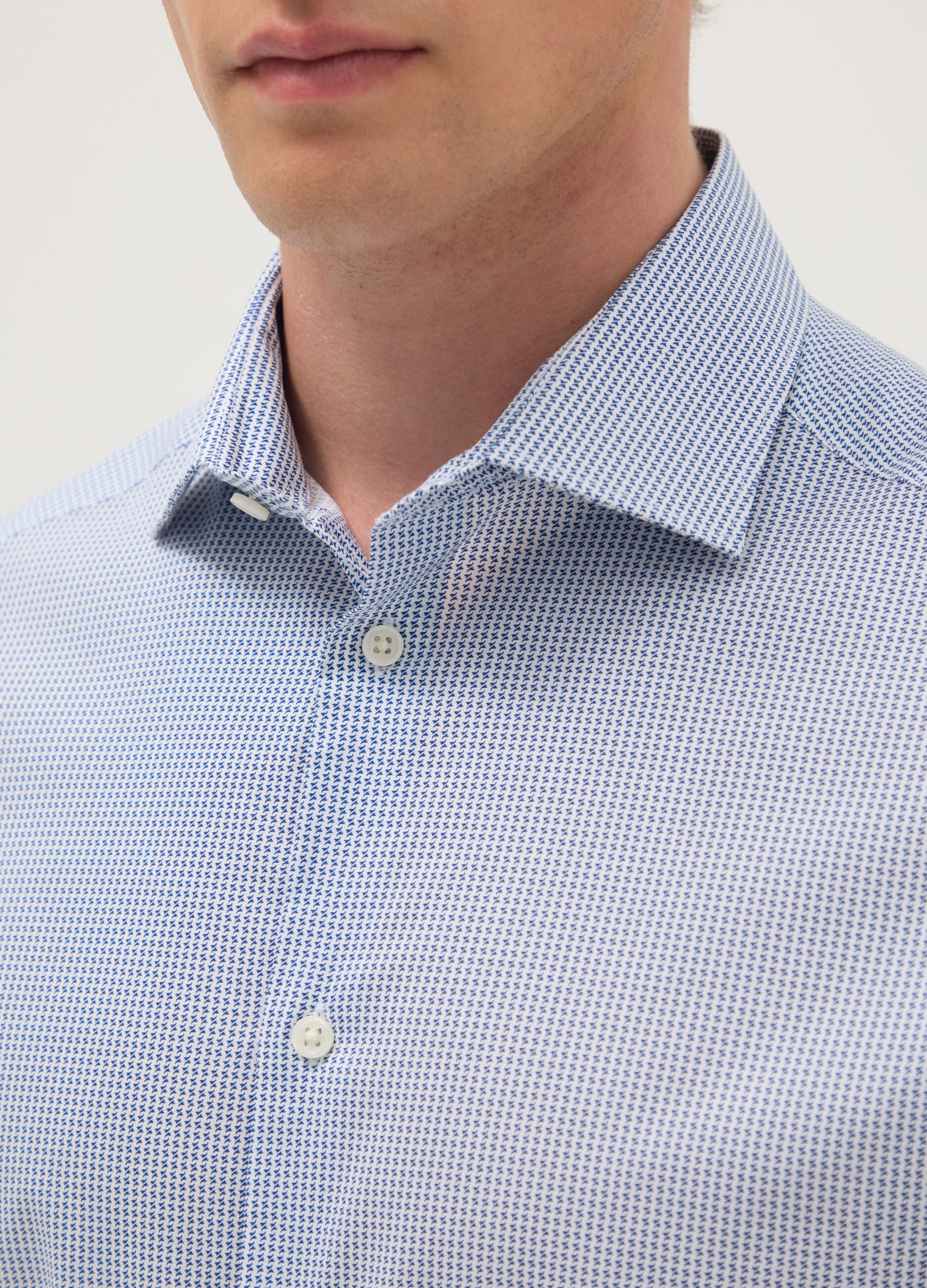 Multicolour cotton shirt with stretch micro-checks regular fit