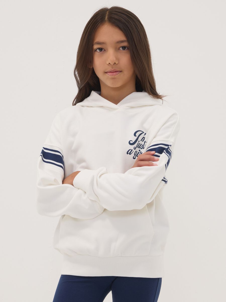 White 100% cotton hoodie with crew neck_1