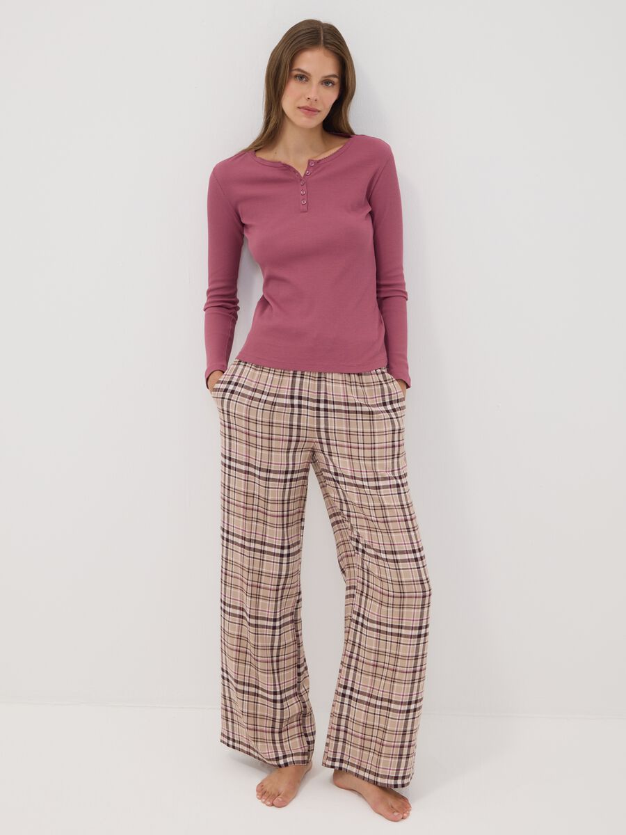 Purple organic cotton pyjama top with Henley neckline_1