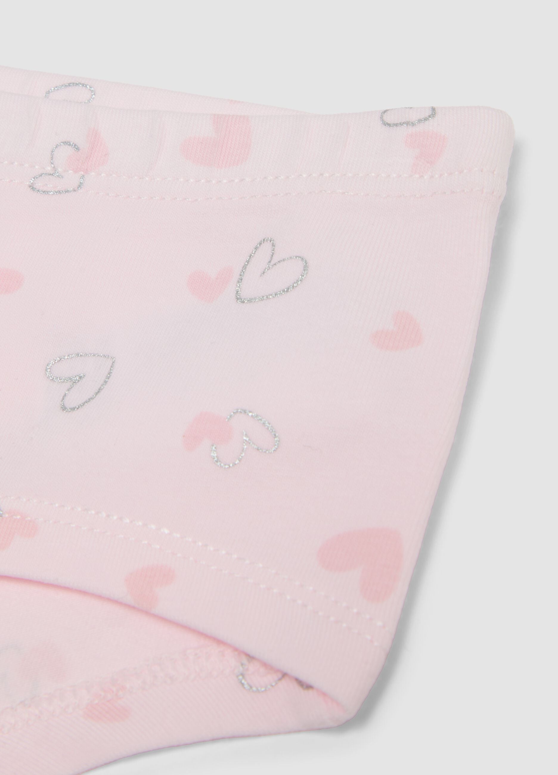 Pink stretch organic cotton briefs with hearts for girls
