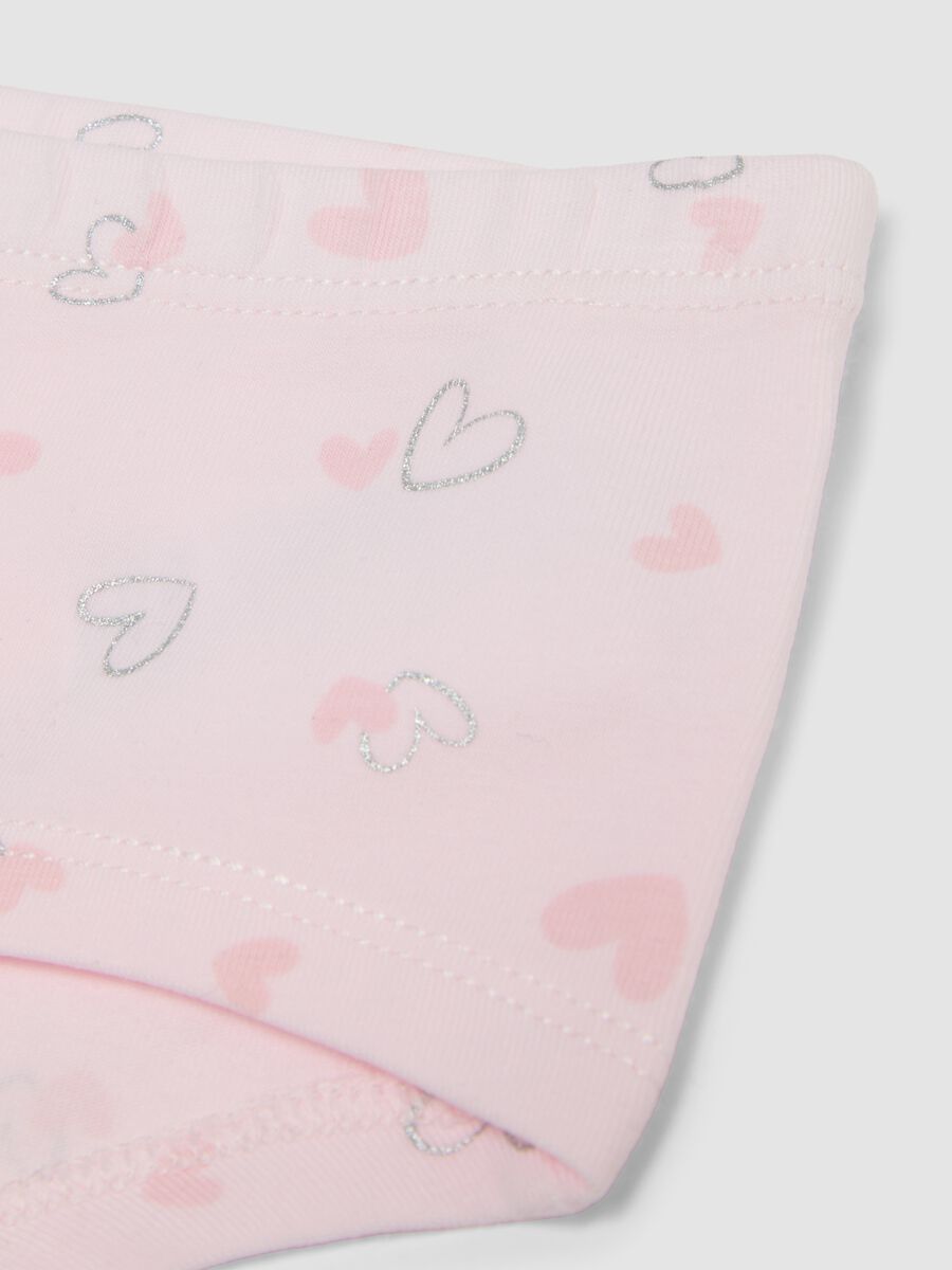 Pink stretch organic cotton briefs with hearts for girls_2