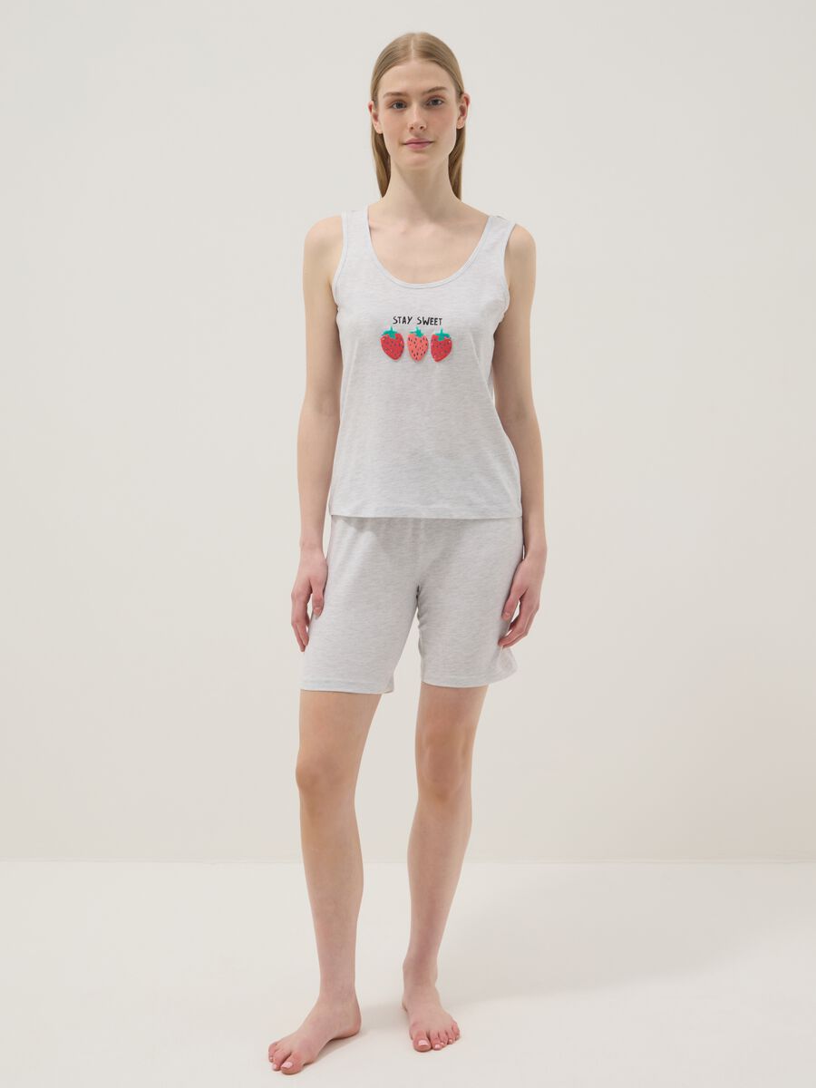 Grey stretch cotton pyjama regular fit with strawberries_0