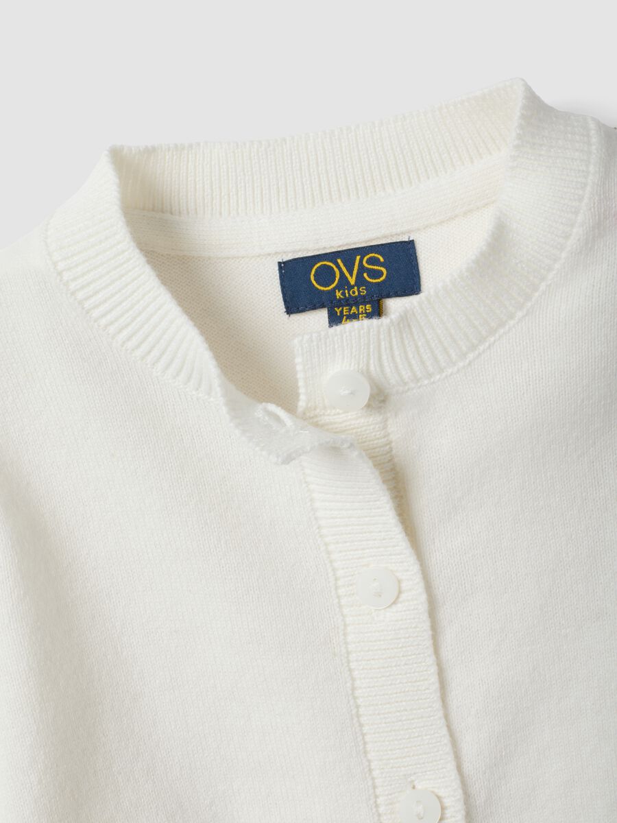 White cotton-blend crew-neck cardigan, regular fit, for girls_3