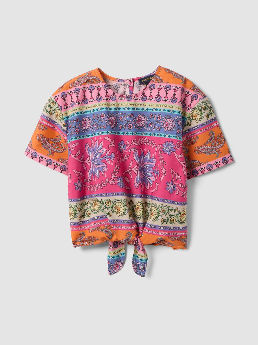 Multicoloured pure cotton shirt with front tie_3