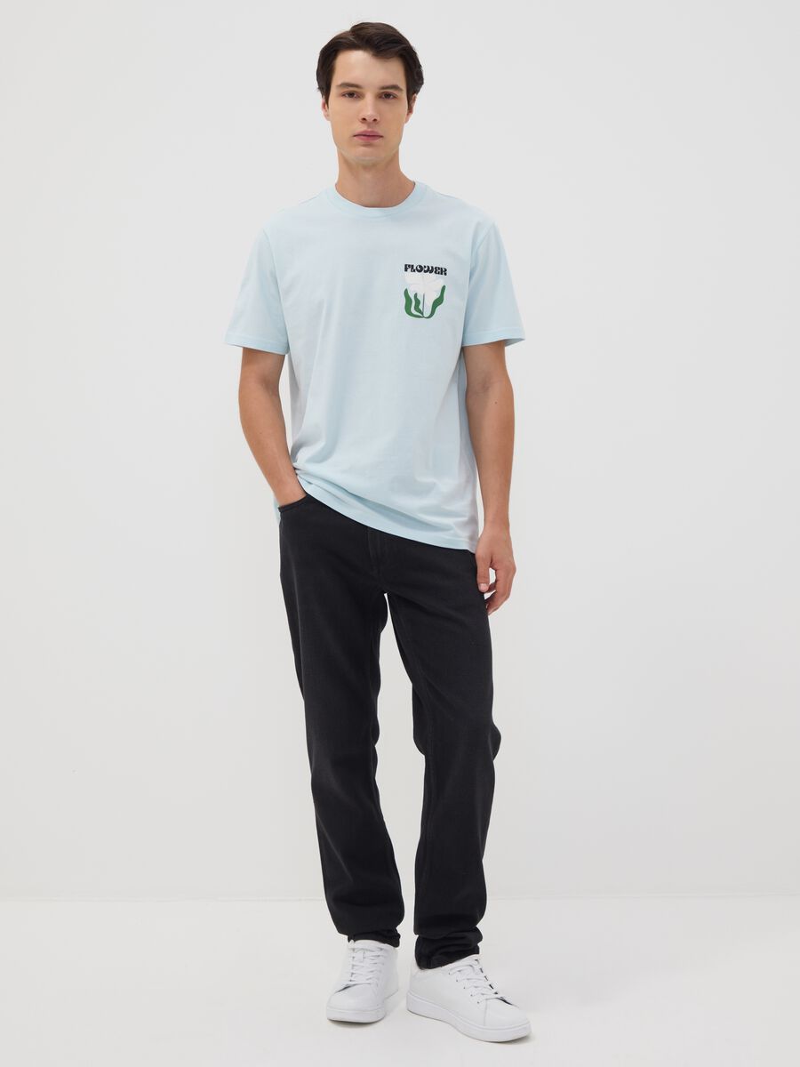 Light blue pure cotton jersey T-shirt with print, regular fit_1