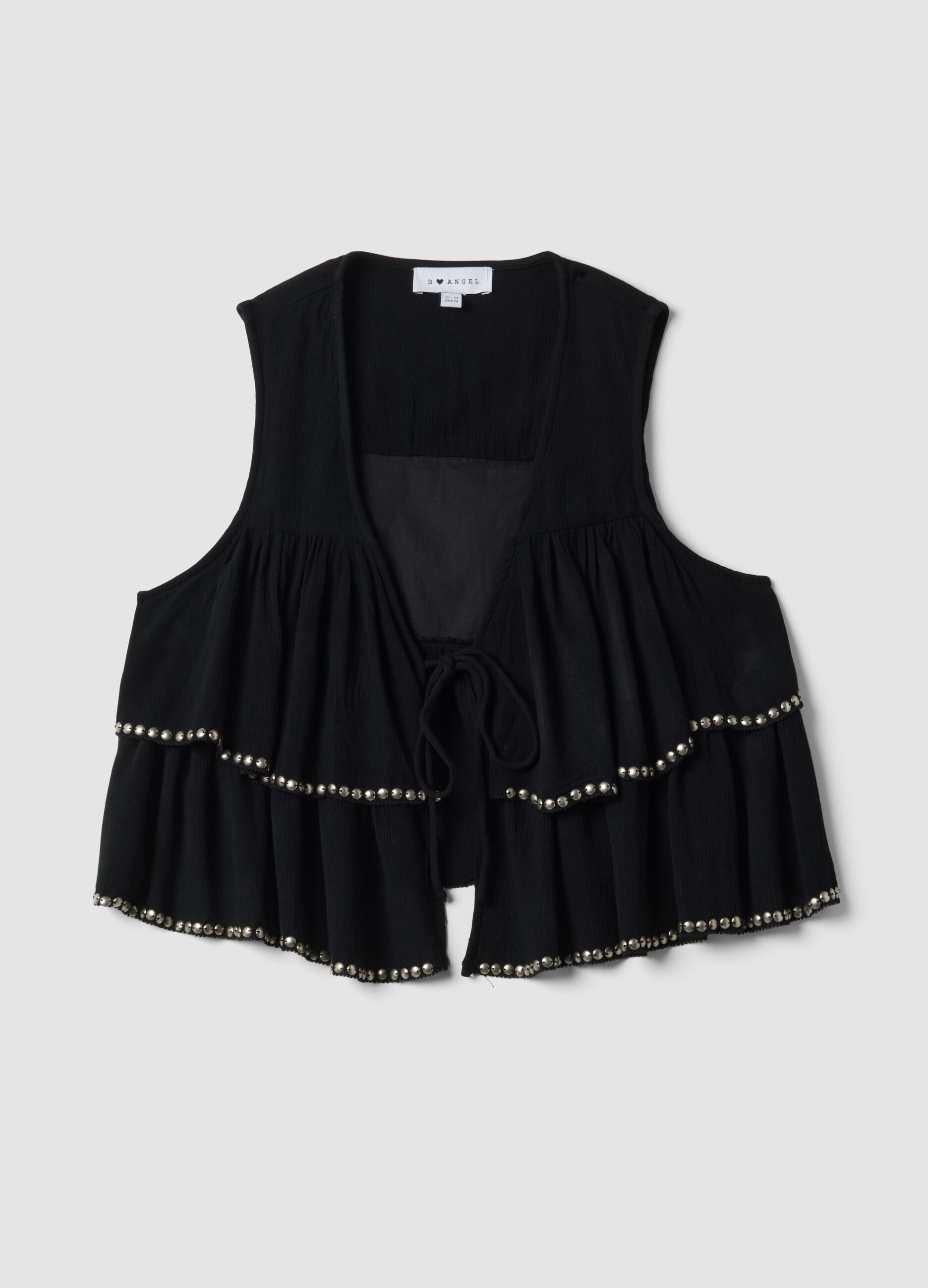 Black pure viscose gilet with ruffles