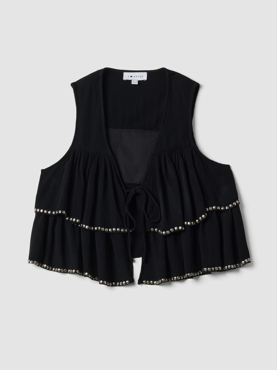 Black pure viscose gilet with ruffles_4