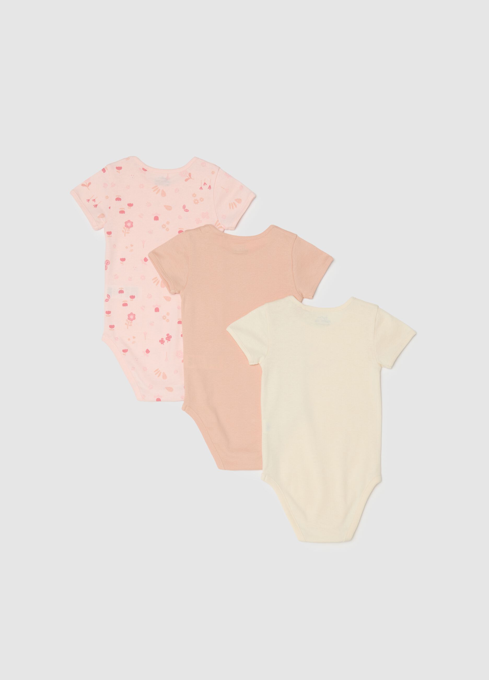 Multicolour short sleeve baby bodysuit tripack in pure cotton