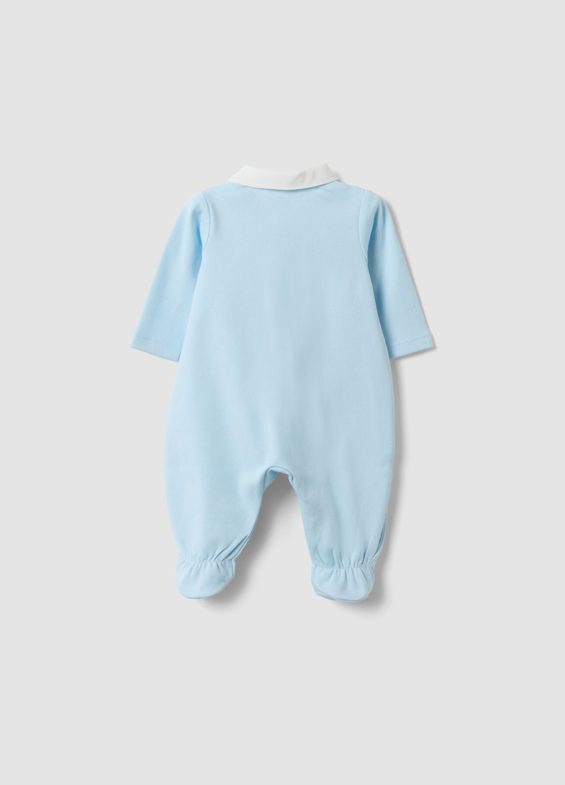 Light Blue Organic Cotton Babygrow with Classic Collar