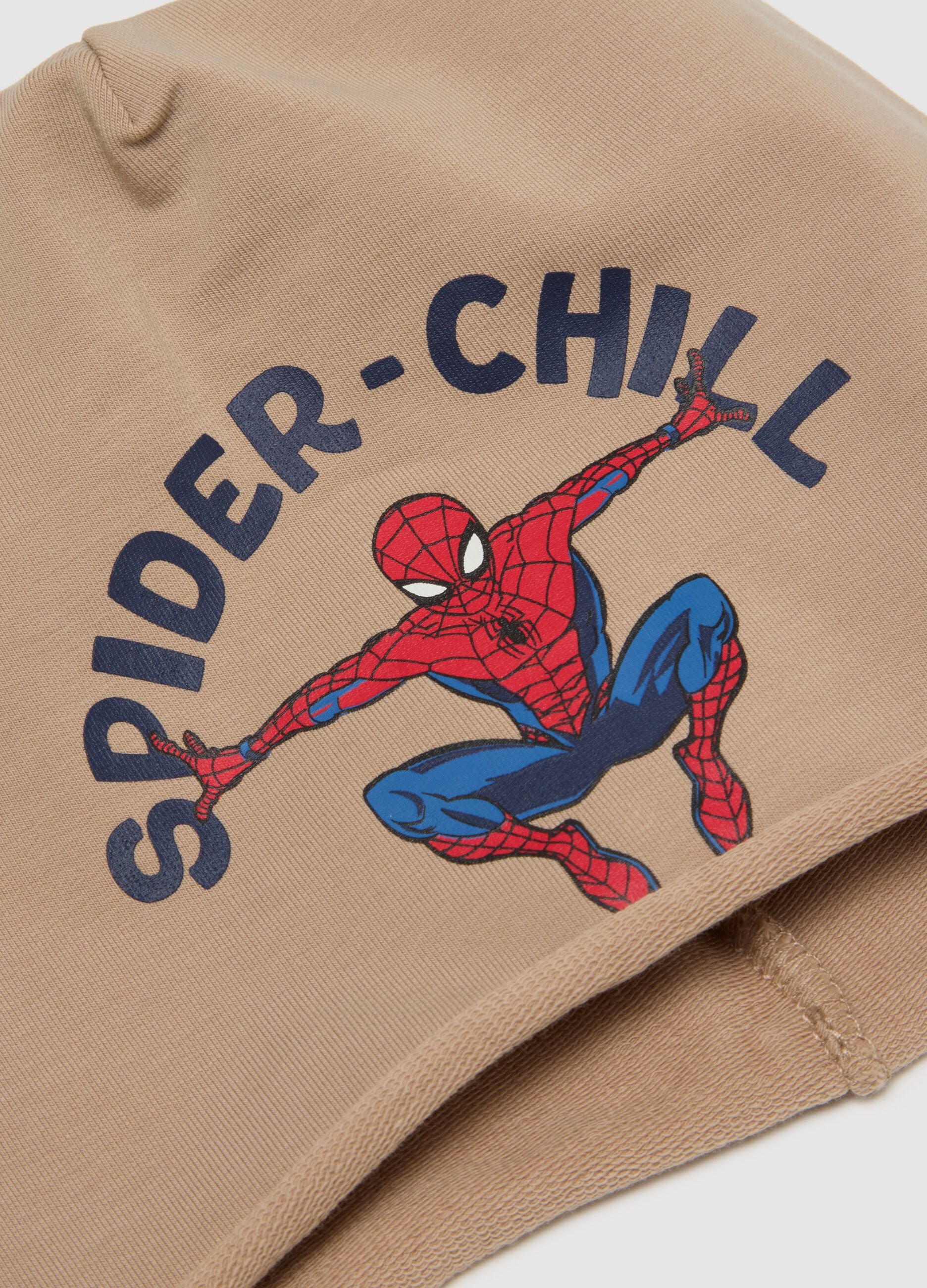 Beige stretch cotton children's cap with Spider-Man print