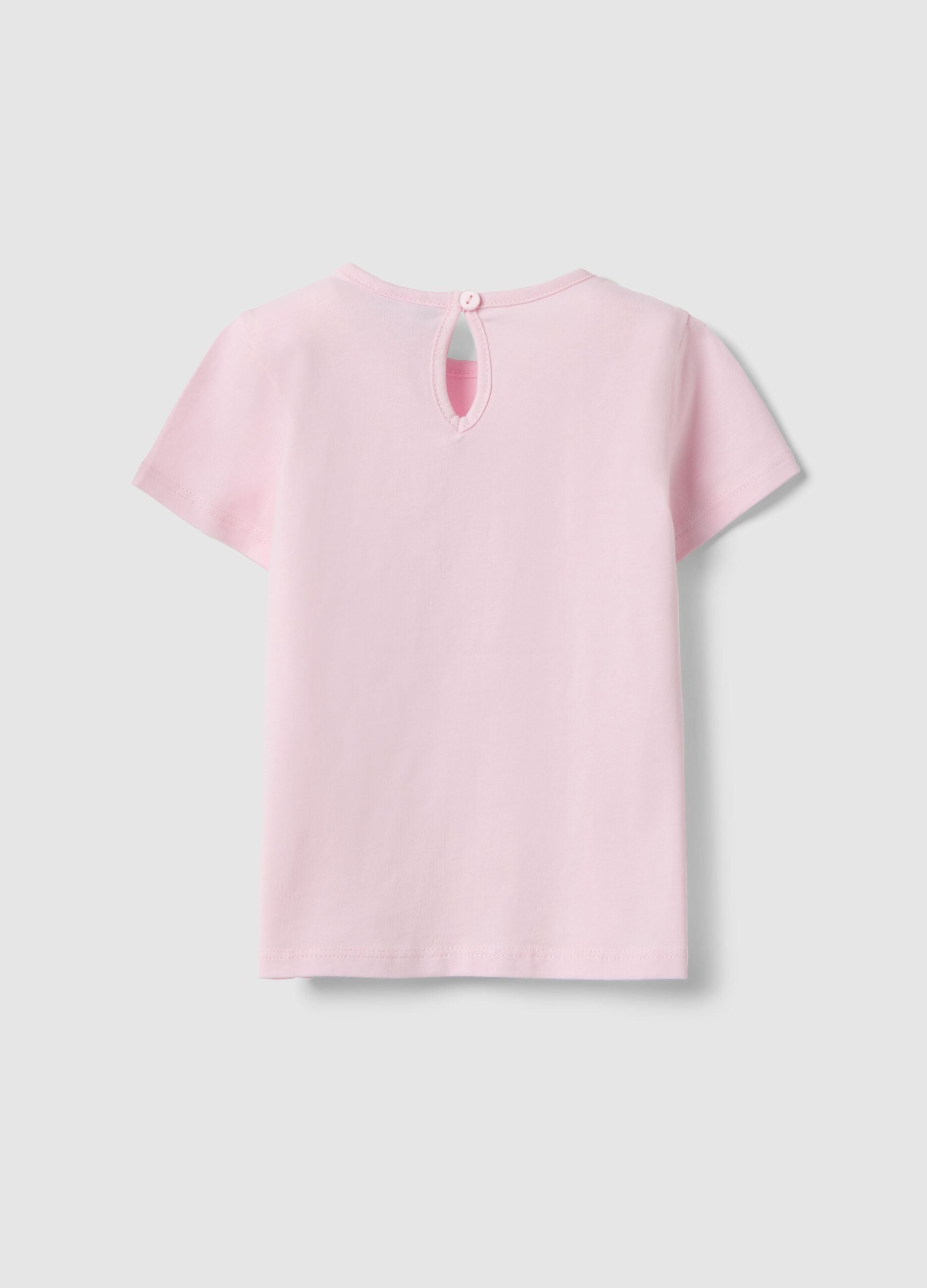 Girls' pink cotton T-shirt regular fit with cat