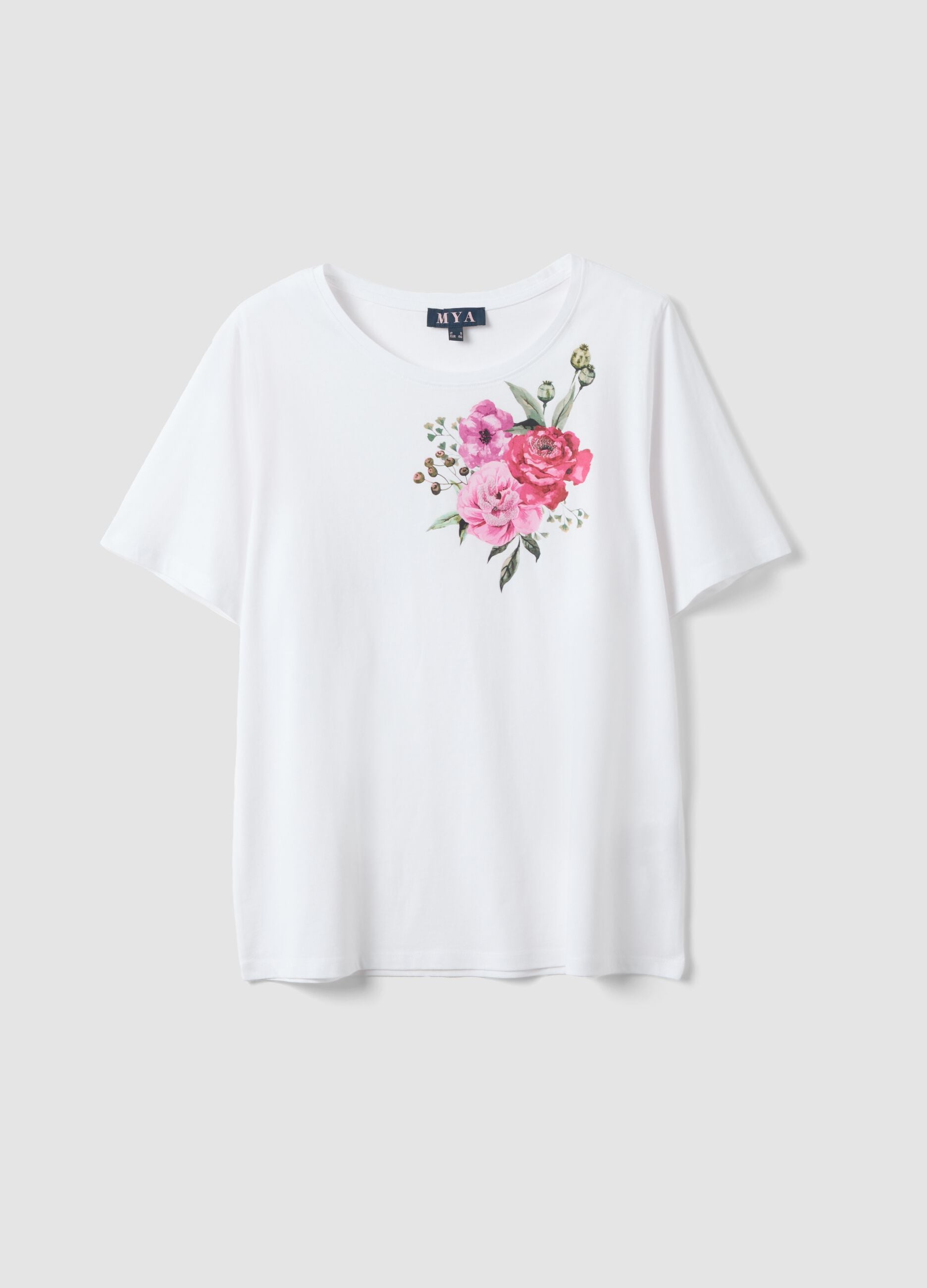 White pure cotton regular fit T-shirt with print