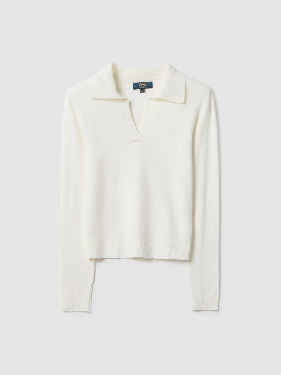 White viscose regular fit polo neck jumper_4