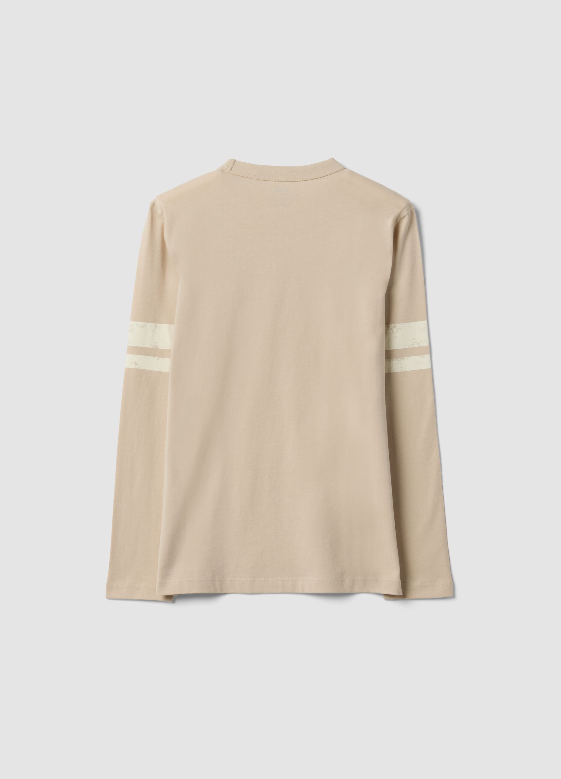 Beige pure organic cotton T-shirt with college print for boys