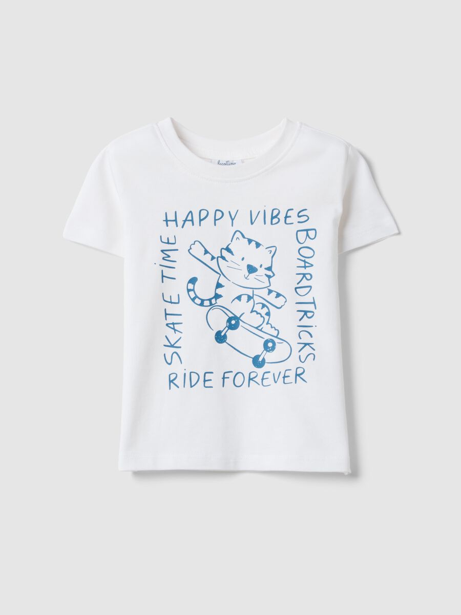 White pure cotton children's T-shirt, regular fit with print_0