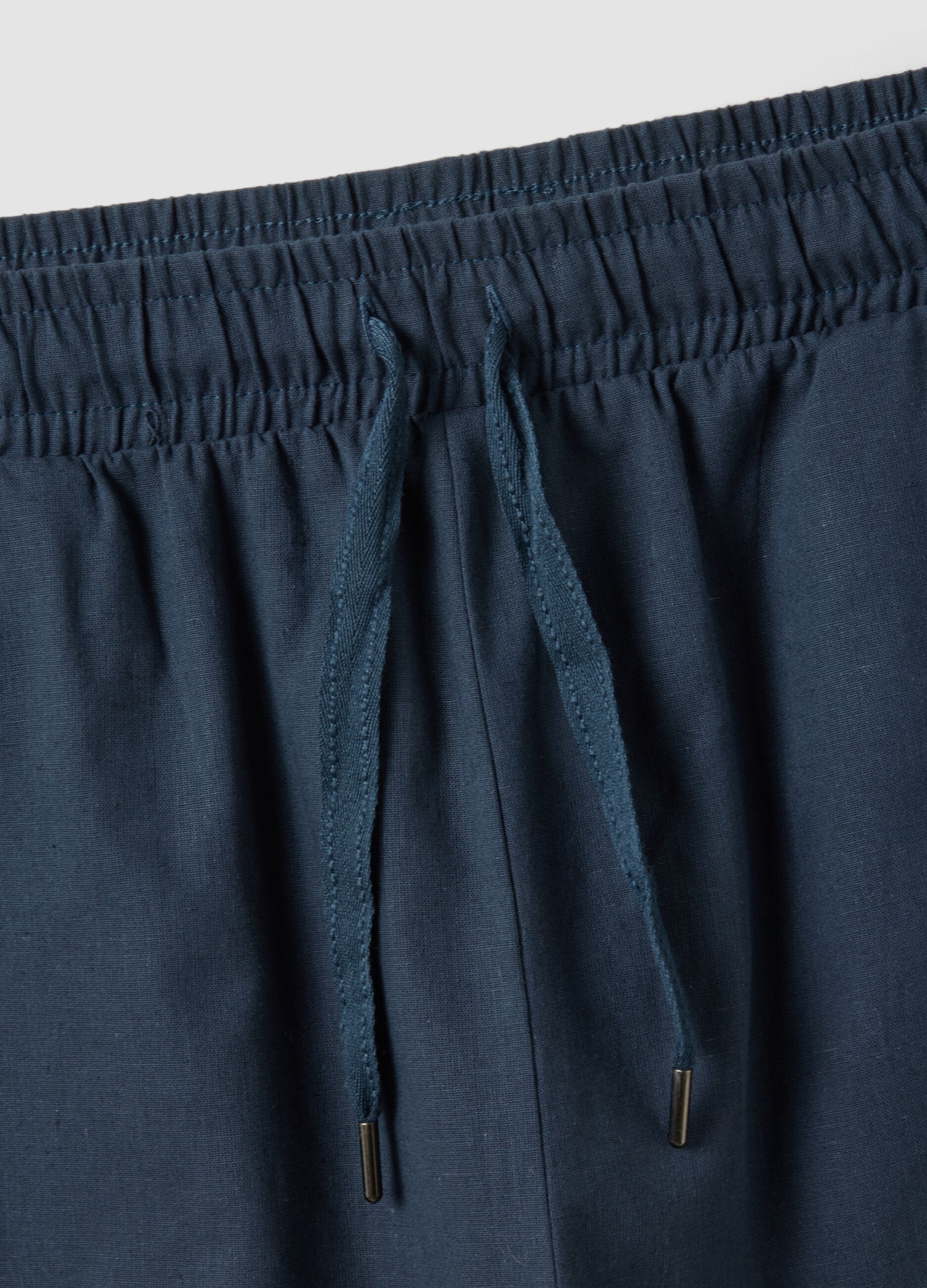 Blue cotton and linen blend pyjama shorts, regular fit