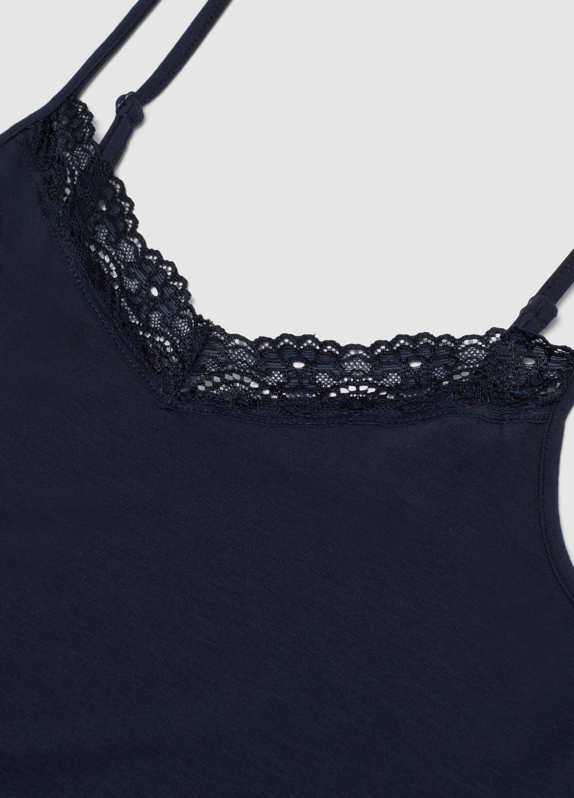 Blue slim fit stretch viscose camisole with lace